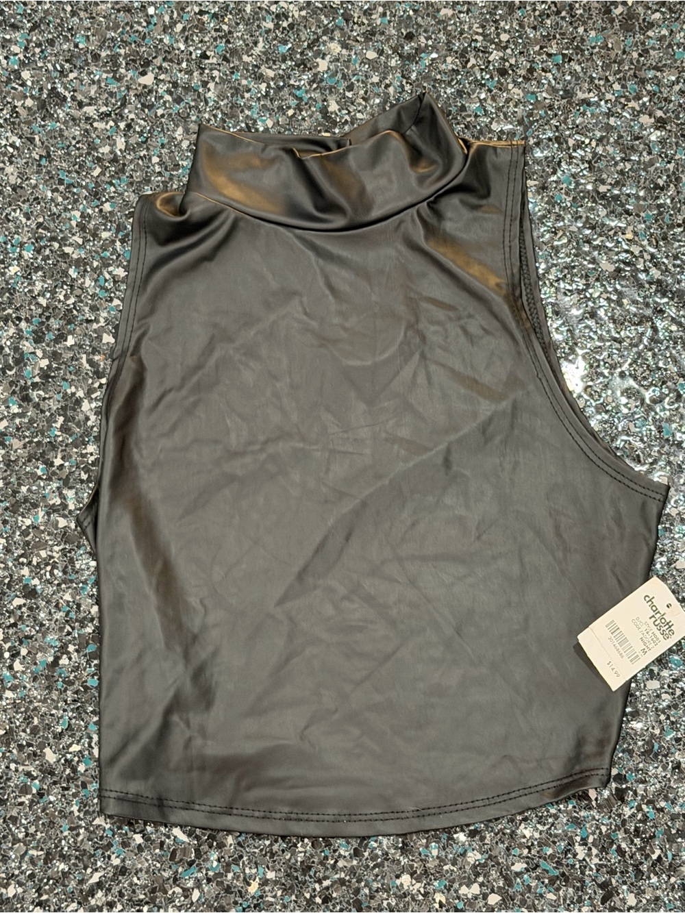 Charlotte Russe Faux Leather Top Mock Neck Sleeveless Cropped Tank Medium NWT